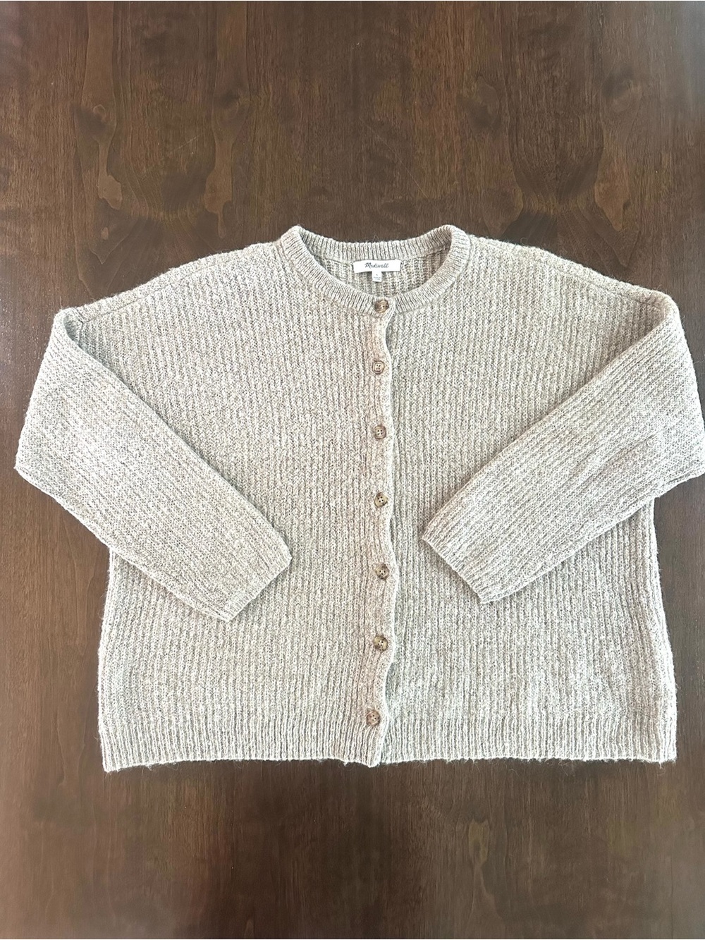 Madewell alpaca blend oatmeal tan ribbed boxy cardigan sweater S